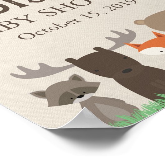 Woodland Baby Dusche Begrüßungsschildkröte Poster (Ecke)