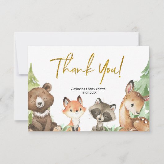 Woodland Baby Dusche Danke Karte (Vorderseite)