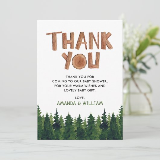 Woodland Baby Dusche Danke Karte (Stehend Vorderseite)