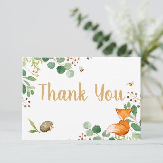 Woodland Baby Dusche Danke Karte (Stehend Vorderseite)