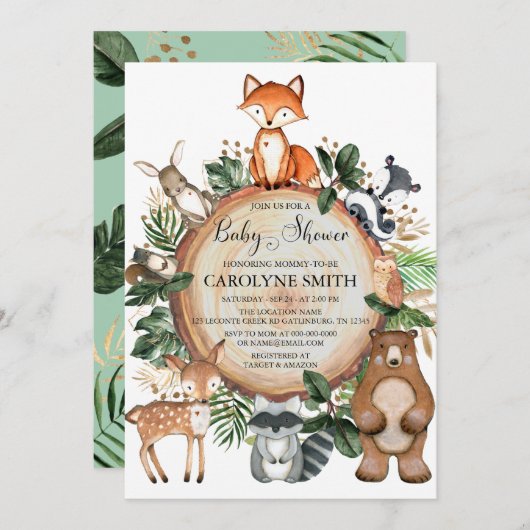 Woodland Baby Dusche Einladung (Vorne/Hinten)
