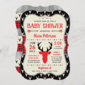 Woodland Baby Dusche Einladung, rot, schwarz, Kari Einladung (Vorne/Hinten)