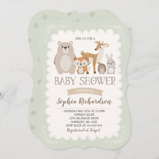 Woodland Baby Dusche Einladung Whimsical Dusche (Vorne/Hinten)
