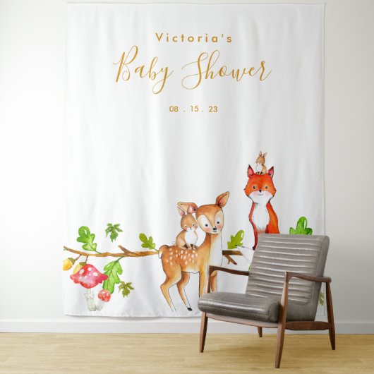 Woodland Baby Dusche Foto Stand Hintergrund Wandteppich (Beispiel)