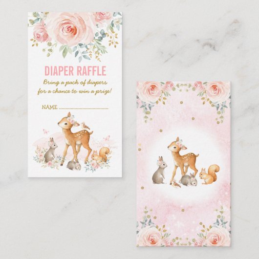 Woodland Baby Dusche Rosa Blütenblatt Raffel Begleitkarte (Vorne/Hinten)