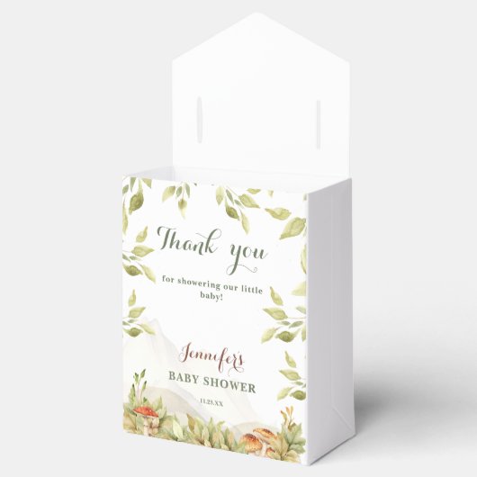 Woodland Baby Dusche Rustikale Pilze Grünpflanzen Geschenkschachtel (Geöffnet)