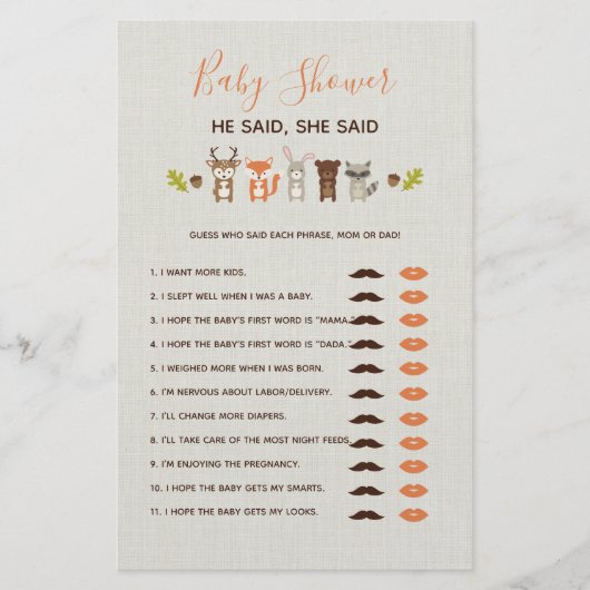 Woodland Baby Dusche - sagte sie (Vorderseite)