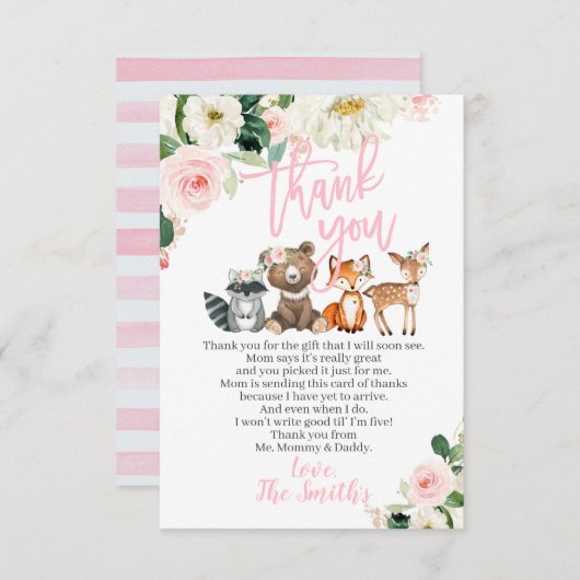 Woodland Baby Dusche Vielen Dank Karten für ein Mä (Vorne/Hinten)