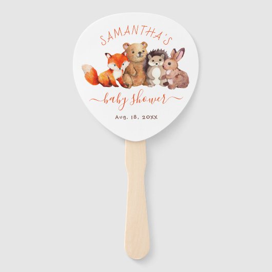 Woodland Baby Dusche Wasserfarben Tiere Rotes Skri Fächer (Rückseite)