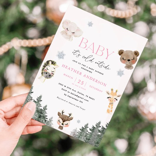 Woodland Baby Es ist kalte Outside Girl Baby Dusch Einladung