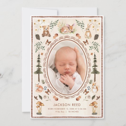 Woodland Baby Foto Geburtsankündigung Ankündigung (Vorderseite)