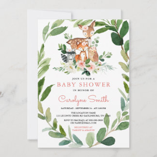 Woodland Baby Girl Babydusche Einladung
