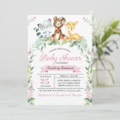 Woodland Baby Girl Babydusche Einladung (Stehend Vorderseite)