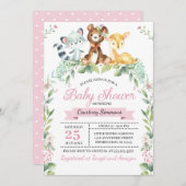 Woodland Baby Girl Babydusche Einladung (Vorne/Hinten)