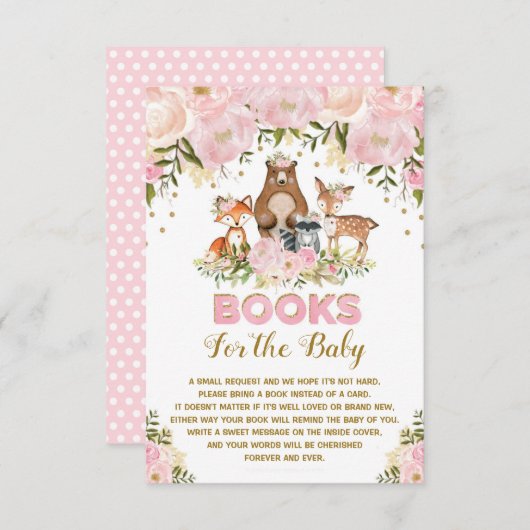 Woodland Baby Girl Blush Gold Floral Buchen Begleitkarte (Vorne/Hinten)