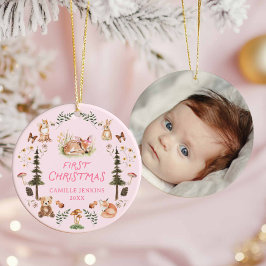 Woodland Baby Girl First Christmas Foto Ornament