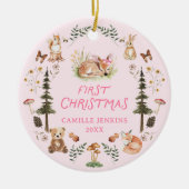 Woodland Baby Girl First Christmas Foto Ornament (Vorne)