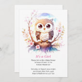 Woodland Baby Girl Shower zum Thema "Owl" Einladung (Vorne/Hinten)