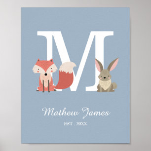 Woodland Baby Initial Monogram Kinderzimmer Poster