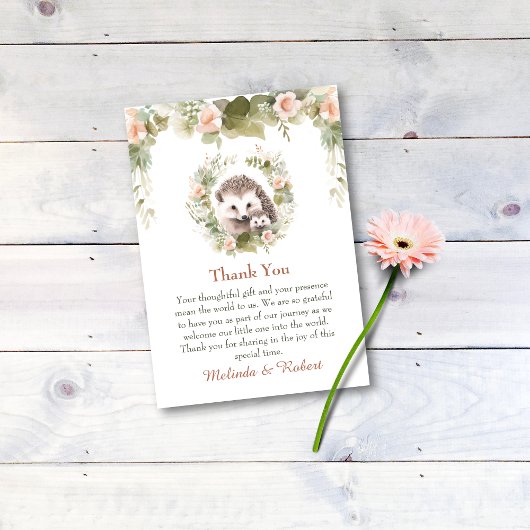 Woodland Baby mit Niedlichem Igel Dankeskarte