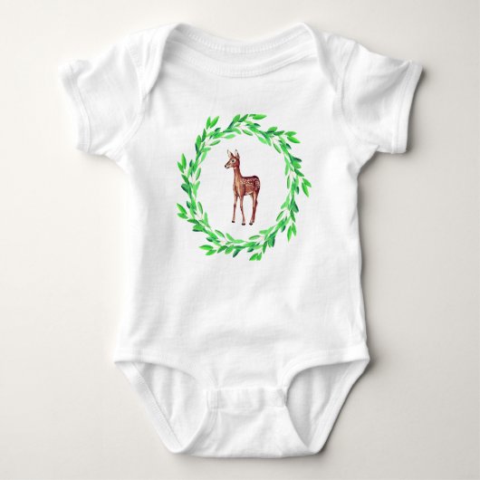 Woodland Baby mit Niedlicher Fauna und grünem Kran Baby Strampler (Vorderseite)