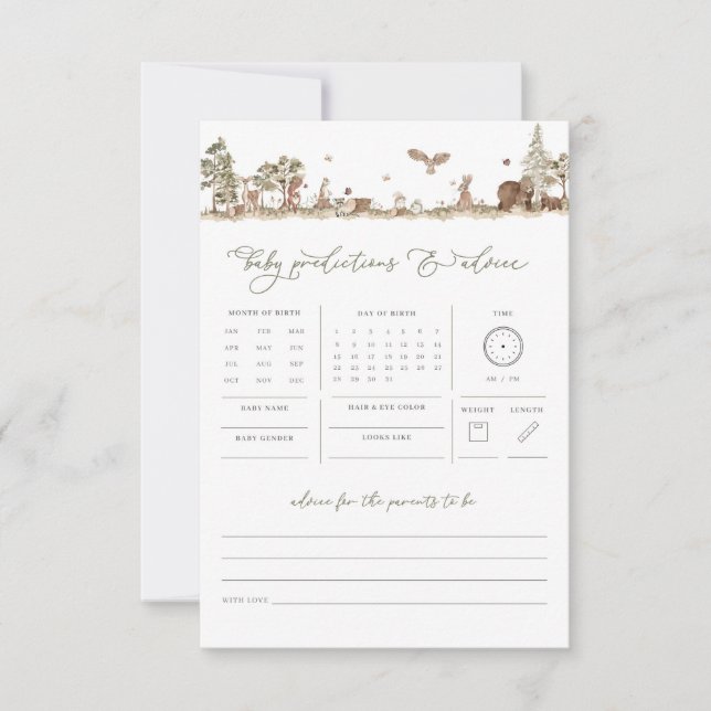 Woodland Baby Predicdicdicvice Baby Shower Game (Vorderseite)