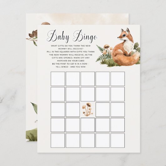 Woodland Baby Shooter Bingo Game (Vorne/Hinten)
