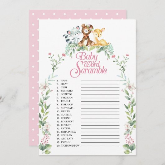 Woodland Baby Shooter Word Scramble Game Einladung (Vorne/Hinten)
