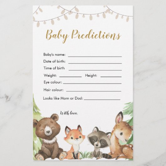 Woodland Baby Shower Baby Vorhersagen (Vorderseite)