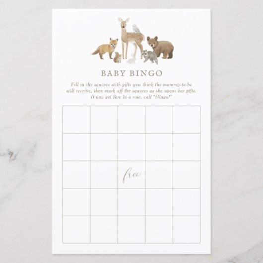 Woodland Baby Shower Bingo (Vorderseite)