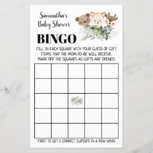 Woodland Baby Shower Bingo zweisprachige Spielkart Flyer