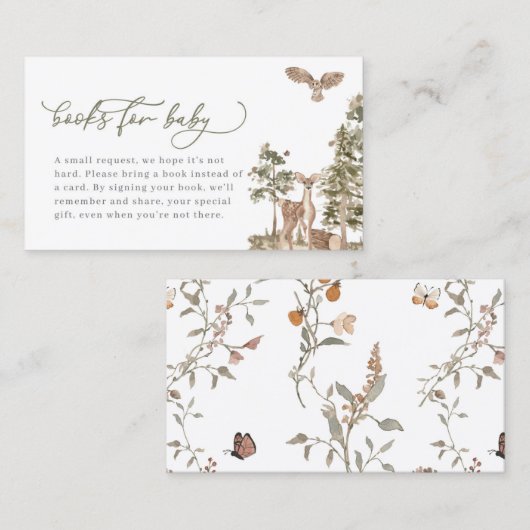 Woodland Baby Shower Books for Baby Shower Visitenkarte (Vorne/Hinten)