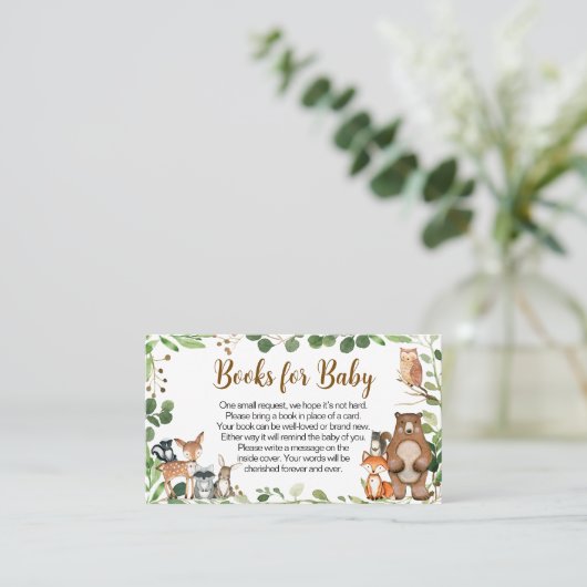 Woodland Baby Shower Books for Baby Visitenkarte (Stehend Vorderseite)