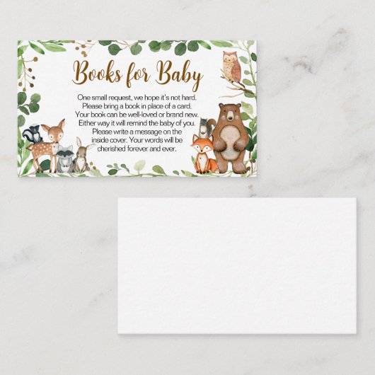 Woodland Baby Shower Books for Baby Visitenkarte (Vorne/Hinten)
