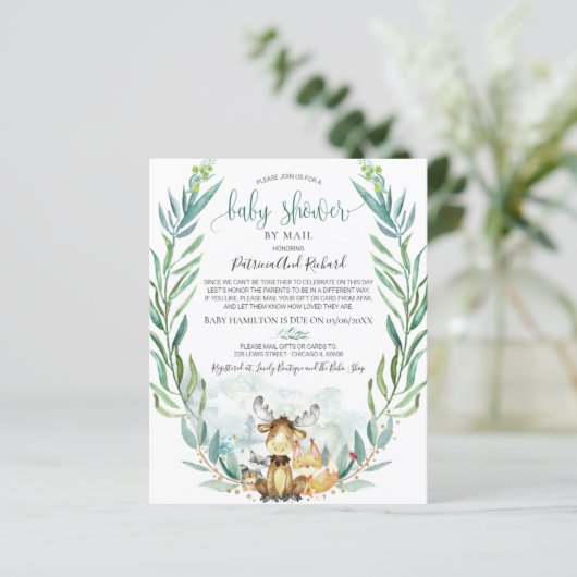 Woodland Baby Shower by Mail Einladung (Stehend Vorderseite)