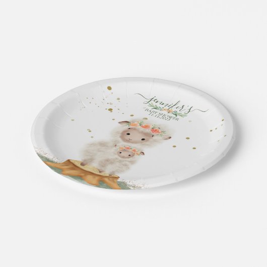 Woodland baby shower celebration party Sheep Pappteller (Schrägansicht)