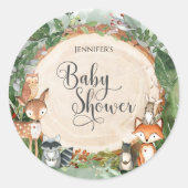 Woodland Baby Shower Classic Round Sticker (Vorderseite)