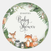 Woodland Baby Shower Classic Round Sticker (Vorderseite)