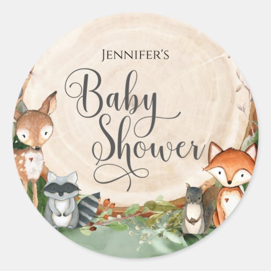 Woodland Baby Shower Classic Round Sticker (Vorderseite)