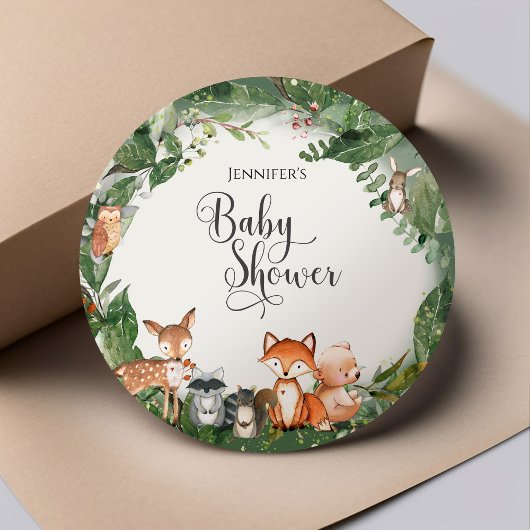 Woodland Baby Shower Classic Round Sticker