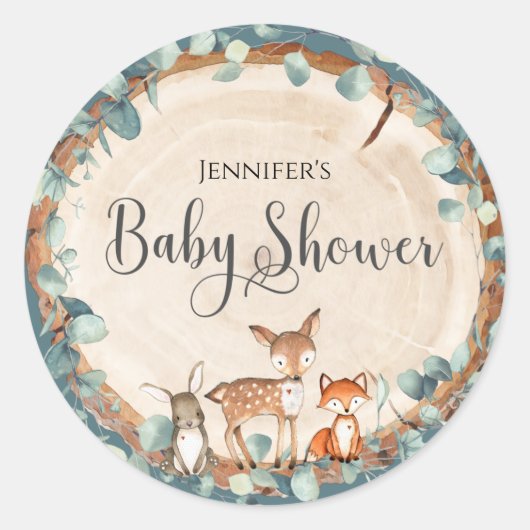 Woodland Baby Shower Classic Round Sticker (Vorderseite)