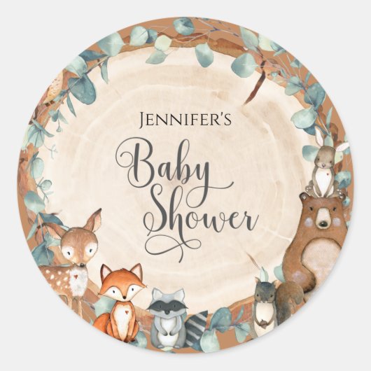 Woodland Baby Shower Classic Round Sticker (Vorderseite)