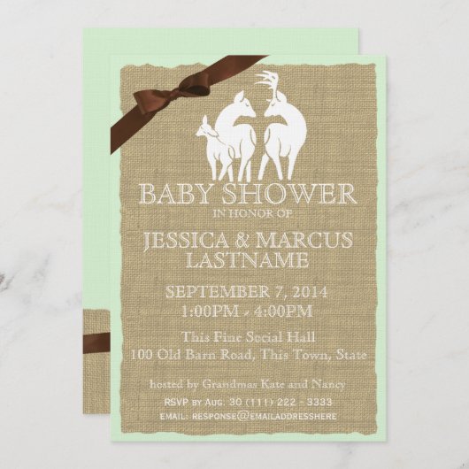 Woodland Baby Shower Deer and Burlap Einladung (Vorne/Hinten)
