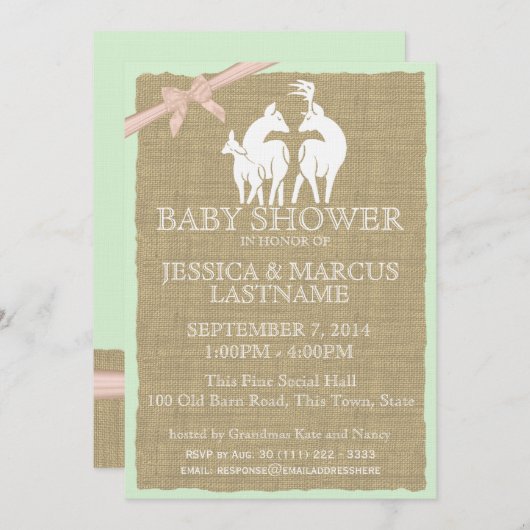Woodland Baby Shower Deer and Burlap Einladung (Vorne/Hinten)