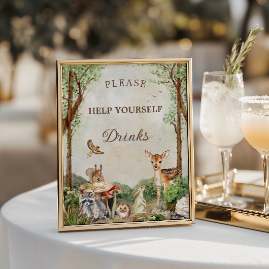 Woodland Baby Shower Drinks Station Poster