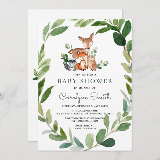 Woodland Baby Shower Einladung (Vorne/Hinten)