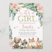 Woodland Baby Shower Einladung, es ist ein Mädchen Einladung (Vorne/Hinten)