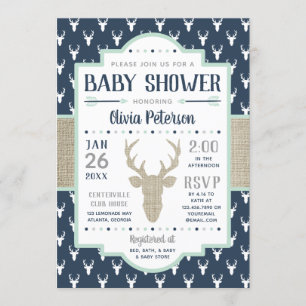 Woodland Baby Shower Einladung, Marine, Burlap Einladung