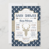 Woodland Baby Shower Einladung, Marine, Burlap Einladung (Vorderseite)