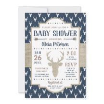 Woodland Baby Shower Einladung, Marine, Burlap